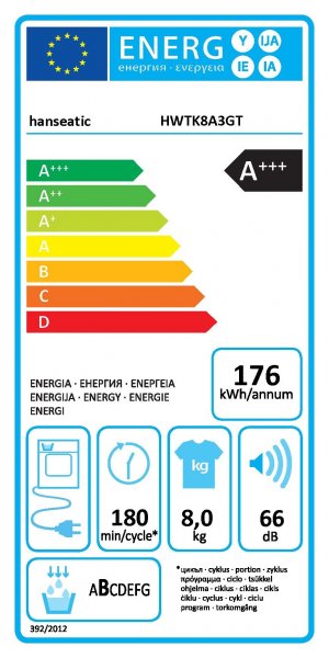Hanseatic Wärmepumpentrockner HWTK8A3GT, EEK: A+++, 8 kg, Innenbeleuchtung, Hygiene-Option und Leise-Option