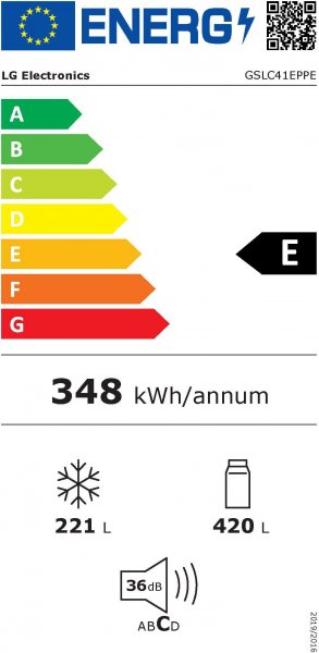 LG Side by side GSLC41EPPE, Total No Frost, LINEARCooling, Multi-Airflow, Integrierter Wassertank, EEK: E (A-G)