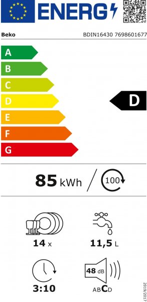 Beko vollintegrierbarer Geschirrspüler BDIN16430 7698601677, Quick&Clean - gründliche Reinigung in 90 Minuten, EEK: D