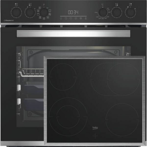 BEKO Herdset mit Elektro-Kochfeld, 3d-Funktion, SteamAddm 2-fach Teleskopauszug, Restwärmeanzeige