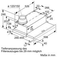 Siemens LI63LA526 Dunstabzugshaube, EEK: C, 2 Gebläsestufen, LED-Beleuchtung, Silberfarben