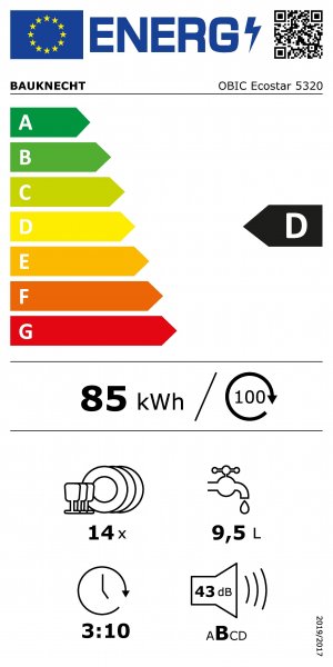 Bauknecht vollintegrierbarer Geschirrspüler OBIC ECOSTAR 5320, EEK: D, ActiveDry – automatisches Türöffnungssystem für perfekt getrocknetes Geschirr, Silberfarben