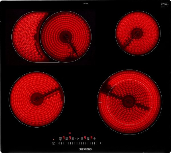 Siemens ET601FNP1E Kochmulde Keramik Autark, Elektro-Kochfeld von SCHOTT CERAN®, 1 Bräterzone/1 Zweikreiszone, Schwarz