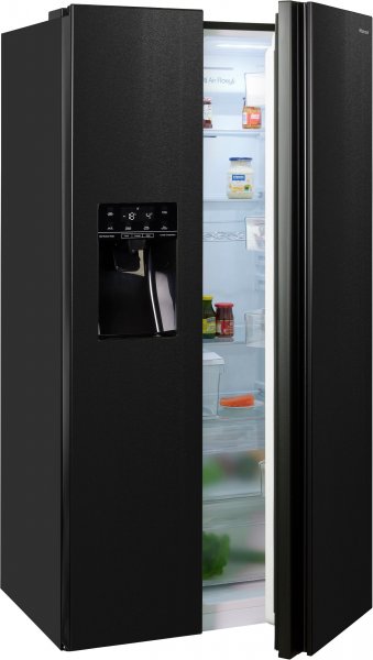 Hisense RSIM535AFE Side by side Kühlschrank, Wasser-/Eisspender, 566 Liter Gesamtvolumen, NoFrost, mit Wassertank, Made in Europe, EEK: E, Silberfarben