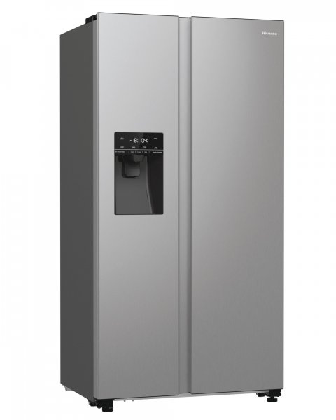 Hisense RSIM535AFE Side by side Kühlschrank, Wasser-/Eisspender, 566 Liter Gesamtvolumen, NoFrost, mit Wassertank, Made in Europe, EEK: E, Silberfarben