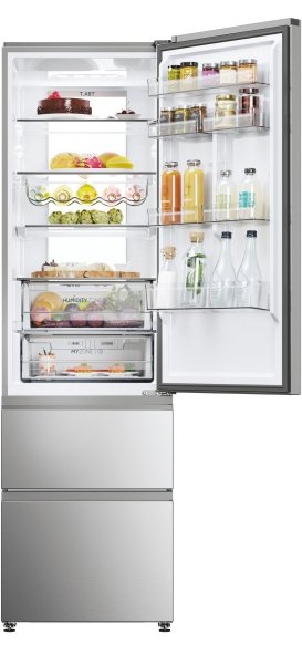 Haier Kühl-/Gefrierkombination Combi 3D 60 HTW7620ANMG Freistehend 414 l Edelstahl, Schubladen, EEK: A = 116 kWh/Jahr
