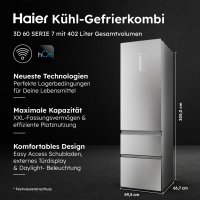 Haier Kühl-/Gefrierkombination Combi 3D 60 HTW7620ANMG Freistehend 414 l Edelstahl, Schubladen, EEK: A = 116 kWh/Jahr