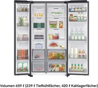 Samsung Series 6 RS70F65QEF Side-by-Side Kühlkombination Freistehend 659 l Schwarz, EEK: E = 364 kWh/Jahr