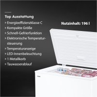 Haier Gefriertruhe Chest Freezer HCE200C Tiefkühltruhe Freistehend 196 l Weiß, Kompakte Größe: Flexibel einsetzbar, EEK: C
